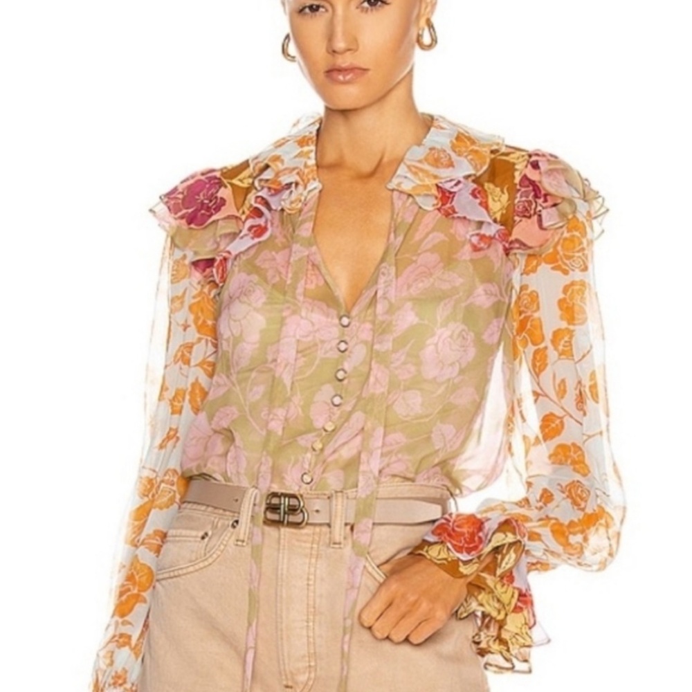 Zimmermann The Lovestruck Ruffle silk blouse size US 4
